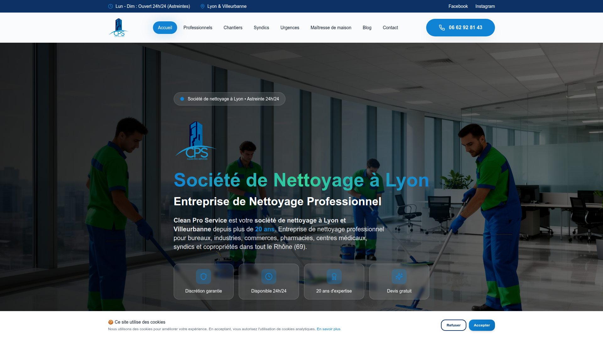 Site web Clean Pro Service - Nettoyage professionnel - réalisation Brilz Agency